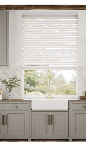 Ice white faux wood blind - wood, 50mm